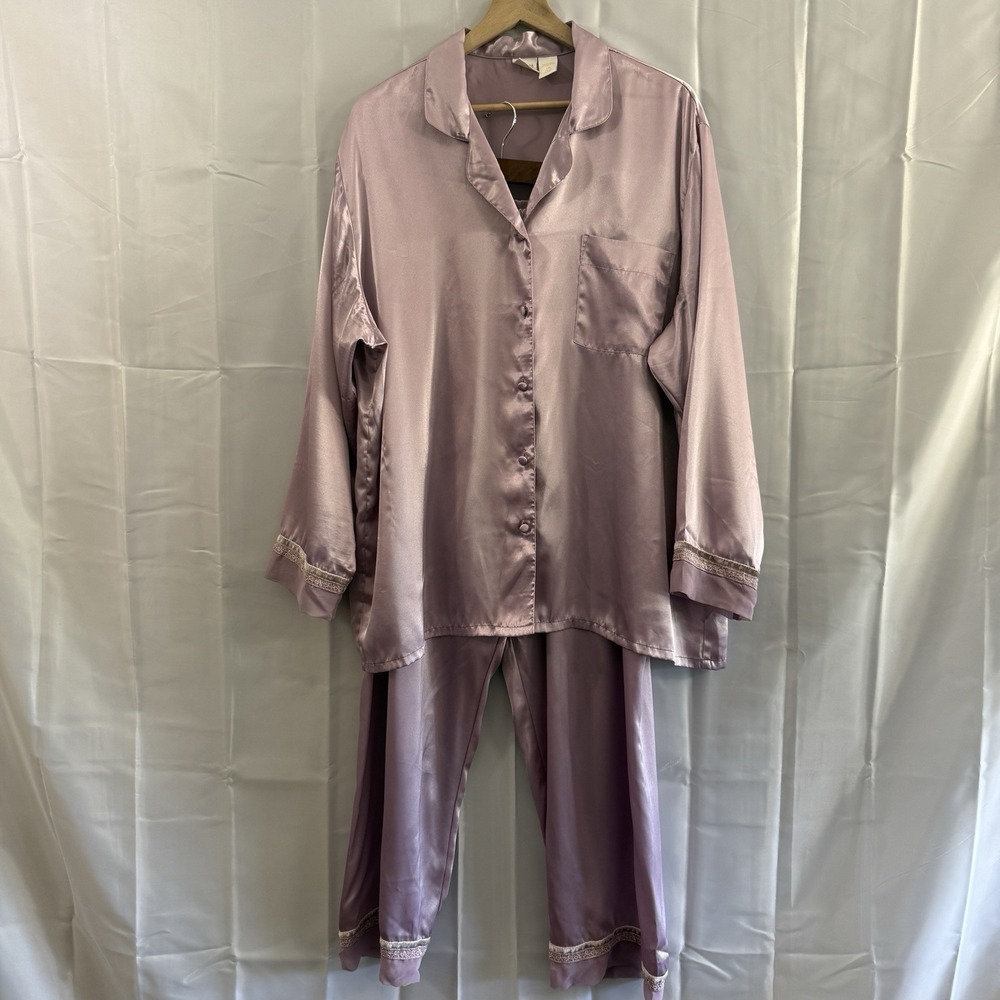 Gilligan & O'Malley Purple Satin Pajama Set Button Up Retired Target XXL Pjs